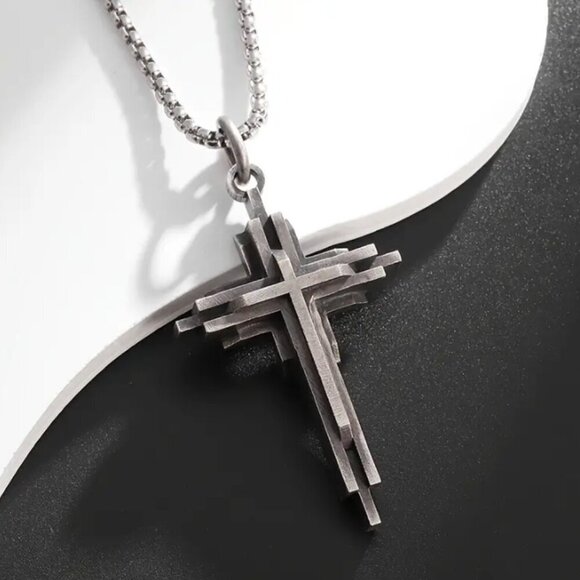 Industrial Cross with Stereo Shadow Metal Effect 22" Chain Included NWT - Picture 3 of 4